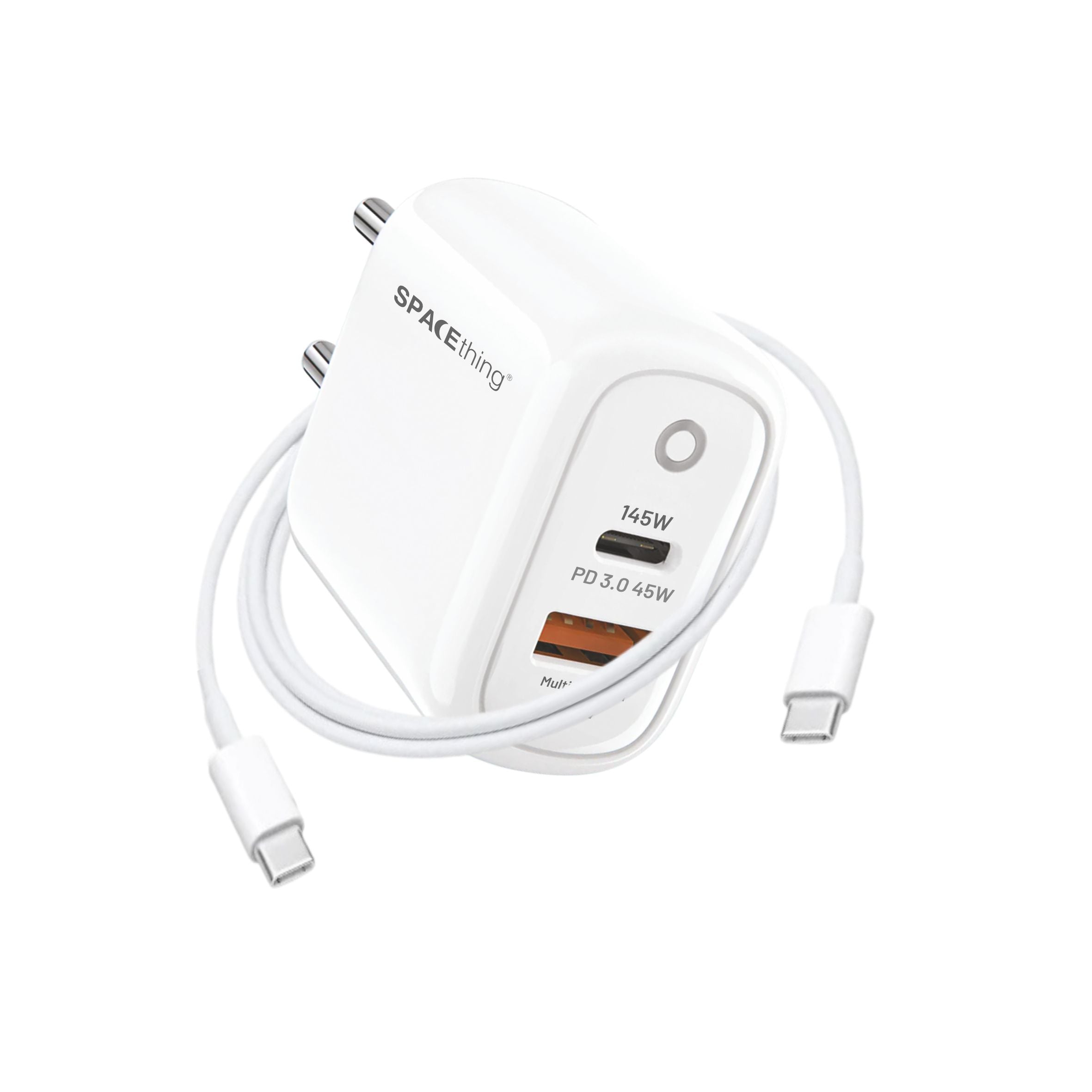 Spacething Rapid 145W GaN Wall Charger (with USB-C to C Cable)  Colour - White