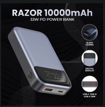 Spacething Razor 10000mAh PD/PPS 33W Power Bank-  Grey