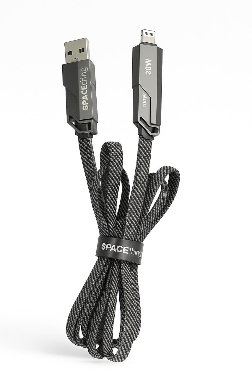 Spacething Speed Pro 4 IN 1 Cable Usb - A + C TO Usb - C & 8 Pin 1.5 Mtr  - Black