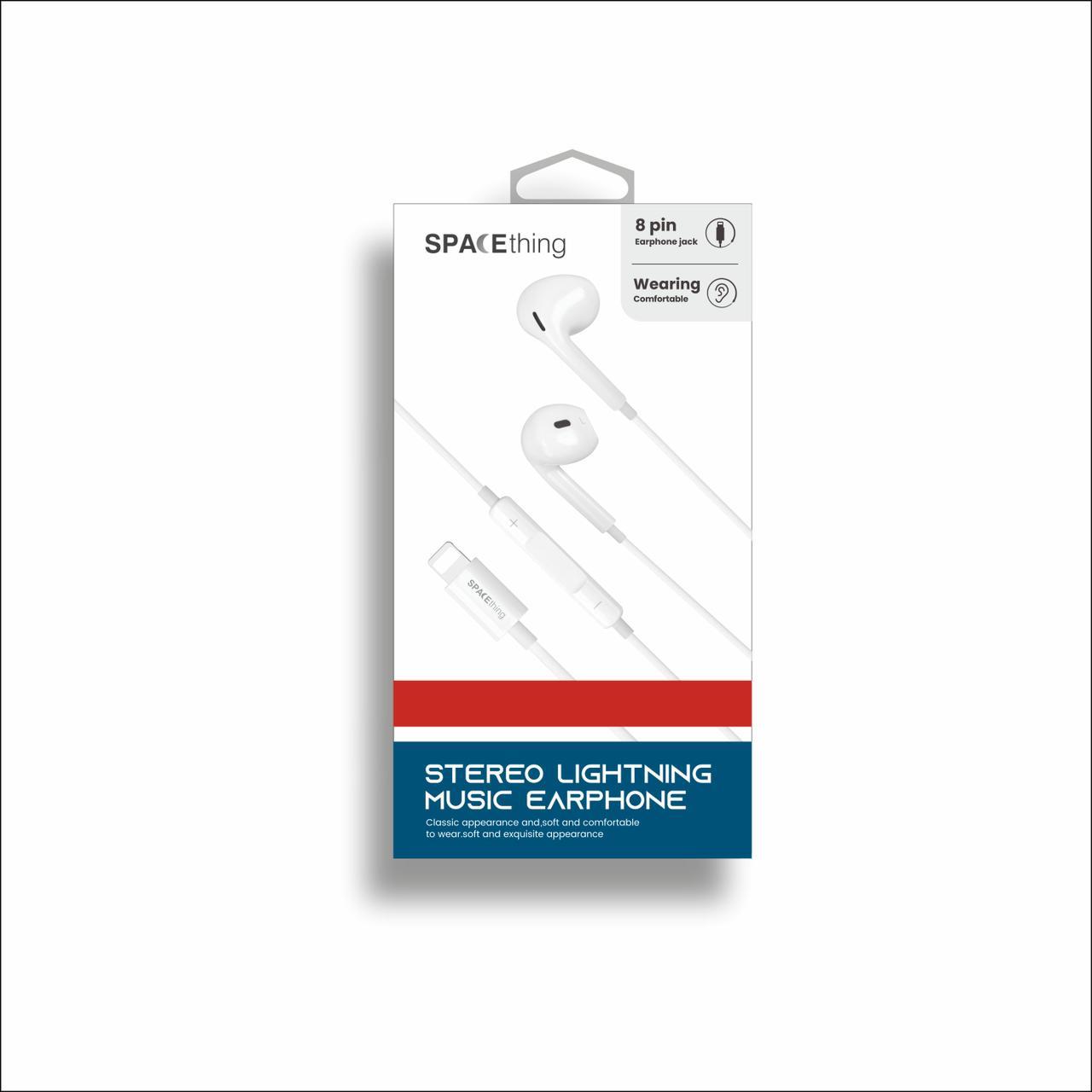 Spacething Stereo Lightning Music Earphones - White