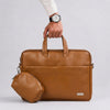 Spacething Helios Leather Laptop Bag With Free Tech Organiser Pouch - Tan Brown