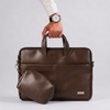 Spacething Helios Leather Laptop Bag With Free Tech Organiser Pouch - Brown